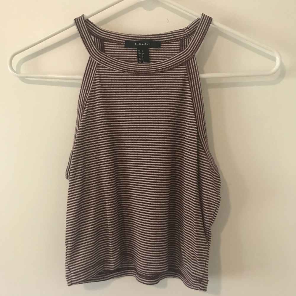 Maroon and white striped Crop